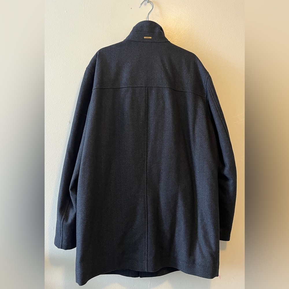 HUGO BOSS Coxtan Virgin Tweed Wool Blend Coat With Bib Charcoal Sz 46R Car Coat - Picture 4 of 16